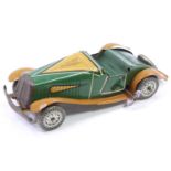 Mettoy (UK) MG style tinplate Sports Car, circa 1950, green and beige body with balloon wheels,