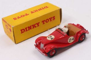 Dinky Toys, 108, MG Midget, comprising red body with driver figure, red hubs and racing number 24,