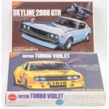 Nichimo 24 scale plastic kits, No.15 1972 Nissan Skyline 2000 GTR 2.dr #1 & No.19 1974 Datsun 1601