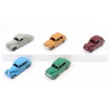A small collection of 5 Dinky Toys cars comprising No. 39C Lincoln Zephyr, No. 151 Triumph, No.