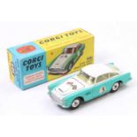 Corgi Toys 309, Aston Martin D.B.4. Competition Model, white/turquoise body, silver trim, jewelled