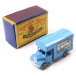 Matchbox Lesney No. 17 Bedford Removals Van in blue with silver trim and "Matchbox Removals Service"