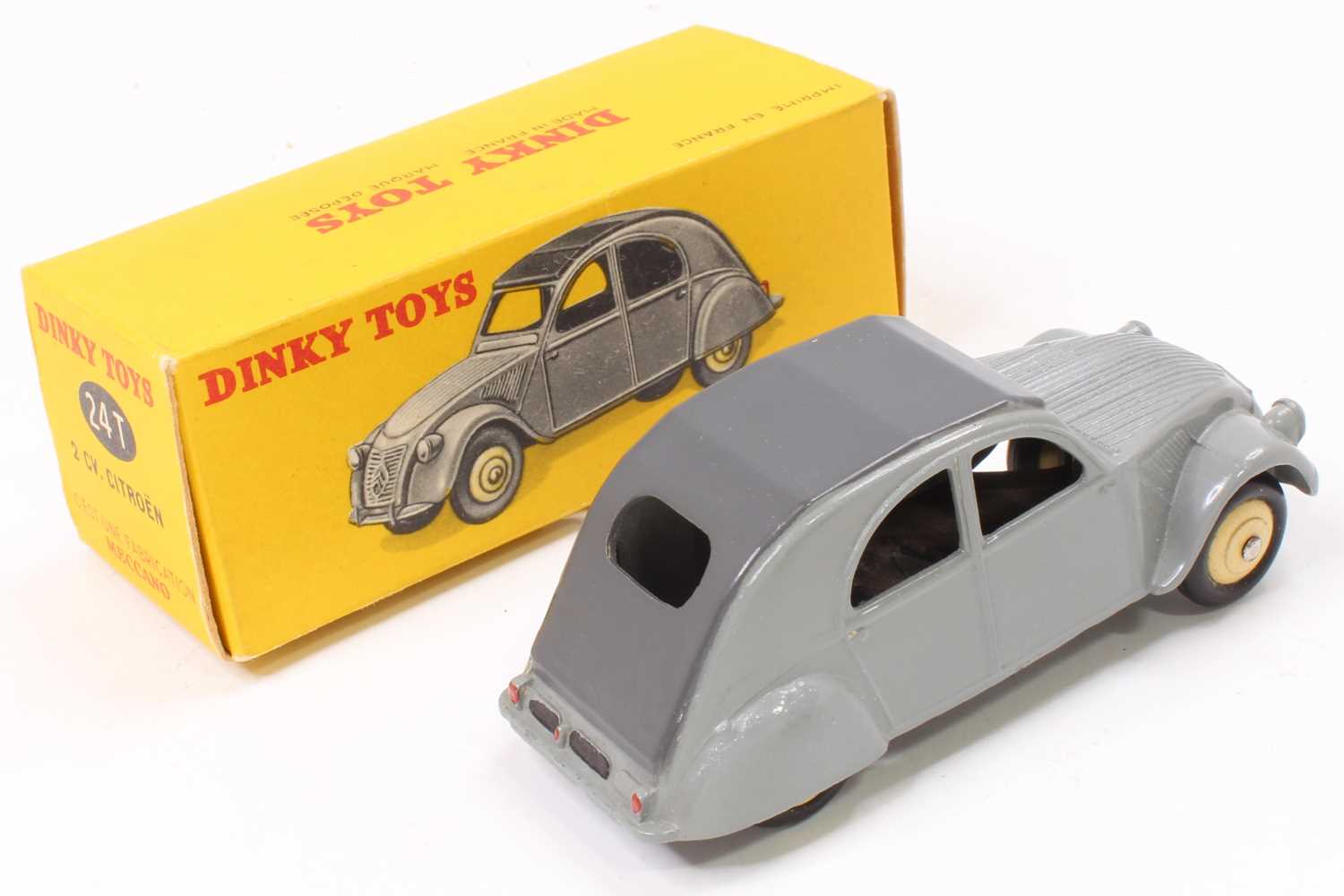 French Dinky Toys No.24T 2CV Citroen, comprising grey body with dark grey roof and cream hubs, - Bild 2 aus 2