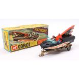 Corgi Toys No. 107 Batboat And Trailer, 1st issue with tinplate fin complete with Batman & Robin