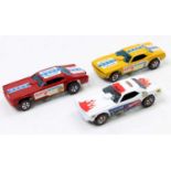 3 Mattel Hot Wheels "Redlines" issue comprising Don Proudhomme's "The Snake" in white and "The Snake