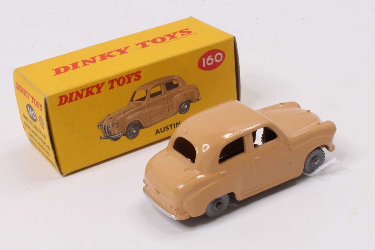 Dinky Toys No. 160 Austin A30 saloon, comprising tan body with grey plastic wheels housed in the - Image 2 of 2