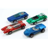 4 Mattel Hot Wheels "Redlines" issues comprising a Splittin Image in red, a Whip Creamer in blue,