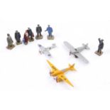 Dinky Toys aircraft group of 3 to include No. 60A Light Racer in yellow with red propellers and "G-