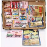 One tray containing 25 various carded and boxed Matchbox and Dinky diecast vehicles and accessories,