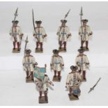 Mignot 1930s production Infantry of Louis XIV in white, 9 examples,