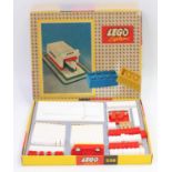 A vintage Lego No. 236 garage with automatic door gift set, comprising of red, and white