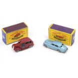 Matchbox Lesney No. 17 Austin Metropolitan Taxi in maroon with a grey interior, tan driver and