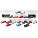 19 Scalextric Formula 1 slot cars including JPS Lotus, Tyrrell Ford, Ligier, and others, 2 of the