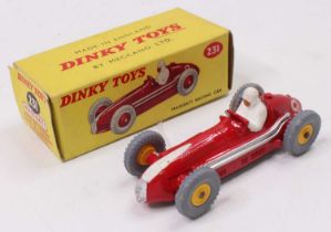 Dinky Toys No.231 Maserati Racing Car, comprising red blue with yellow plastic hubs and white