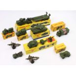 A collection of Dinky Toys military vehicles to include, No. 697 25 Pounder Gun Set, No. 660 Tank