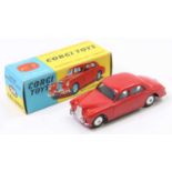 Corgi Toys No. 205 Riley Pathfinder Saloon, red body with silver detailing and flat spun hubs, in