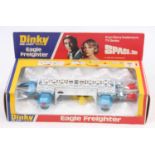 Dinky Toys, No. 360 "Space 1999" Eagle Freighter in blue and white, red side and rear thrusters,