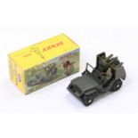 French Dinky, 828 Jeep SS10 missile launcher, military green body, driver, concave hubs, sold in all