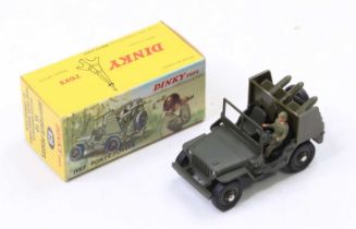 French Dinky, 828 Jeep SS10 missile launcher, military green body, driver, concave hubs, sold in all