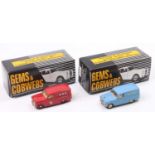 A Gems & Cobwebs 1/43 scale white metal Austin A60 delivery van group, two examples to include No.