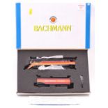 Bachmann item 11302 H0 gauge Southern Pacific loco & tender 4446 black with orange & red stripes. (