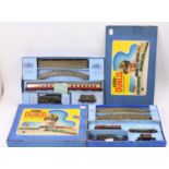 Two Hornby-Dublo 3-rail train sets, EDG18 2-6-4 tank goods set with 3 wagons and track. Overall (