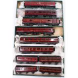 Ten Exley LMS coaches: 3 x 6-wheel suburban; one 6-wheel passenger brake; one kitchen car; one