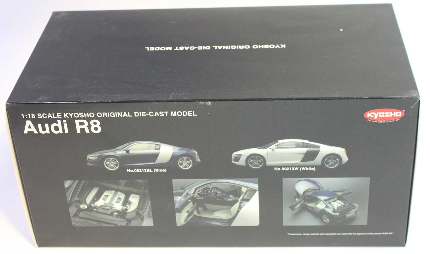 Kyosho No.09213W 1/18th scale boxed model of a Audi R8, finished in blue, as issued in the - Image 2 of 2