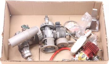Collection of various petrol 2 stroke model aircraft engines and spares, including CRRC. Super Tigre