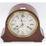 A 6" dial mantel clock comprising of oak case with brass bezel and bevelled edge glass, the original