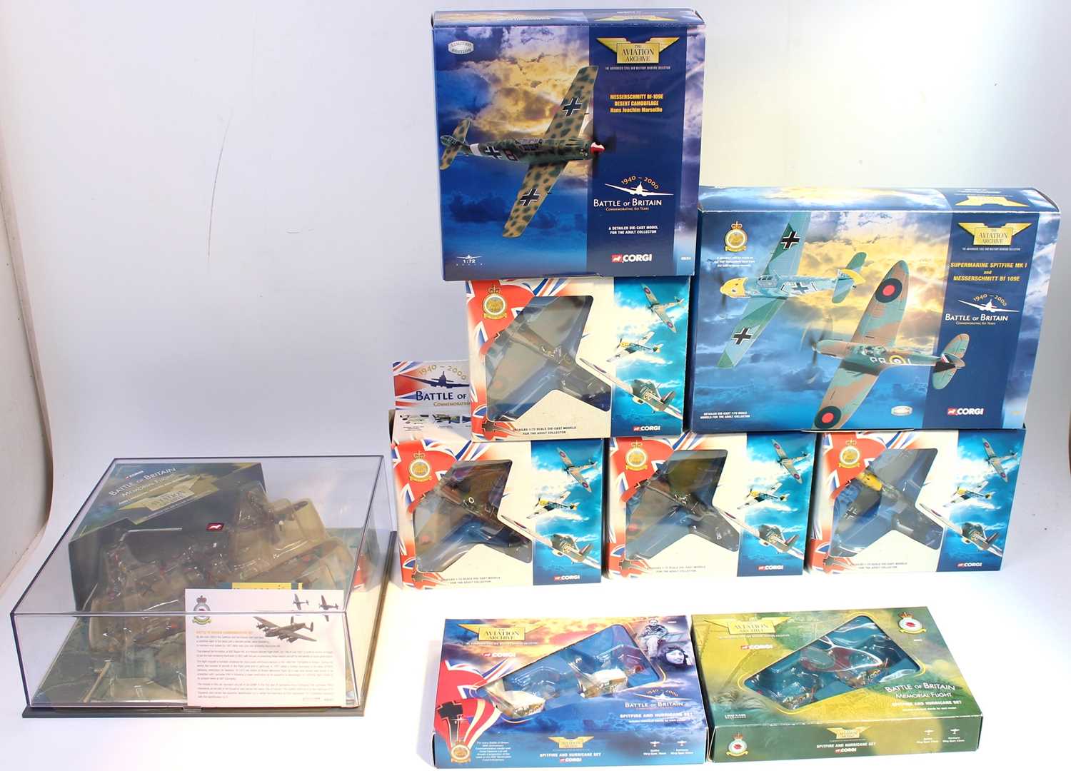 Corgi Aviation Archive "The Battle of Britain" 1/72nd and 1:144 scale boxed aircraft group, 9