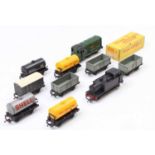 Triang TT gauge items: 0-6-0 diesel shunter, 0-6-0 Jinty with nine goods wagons. (G)