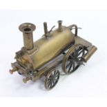 Victorian Brass Live Steam Dribbler Locomotive, 2-2-0 configuration, missing burner, wheels set to