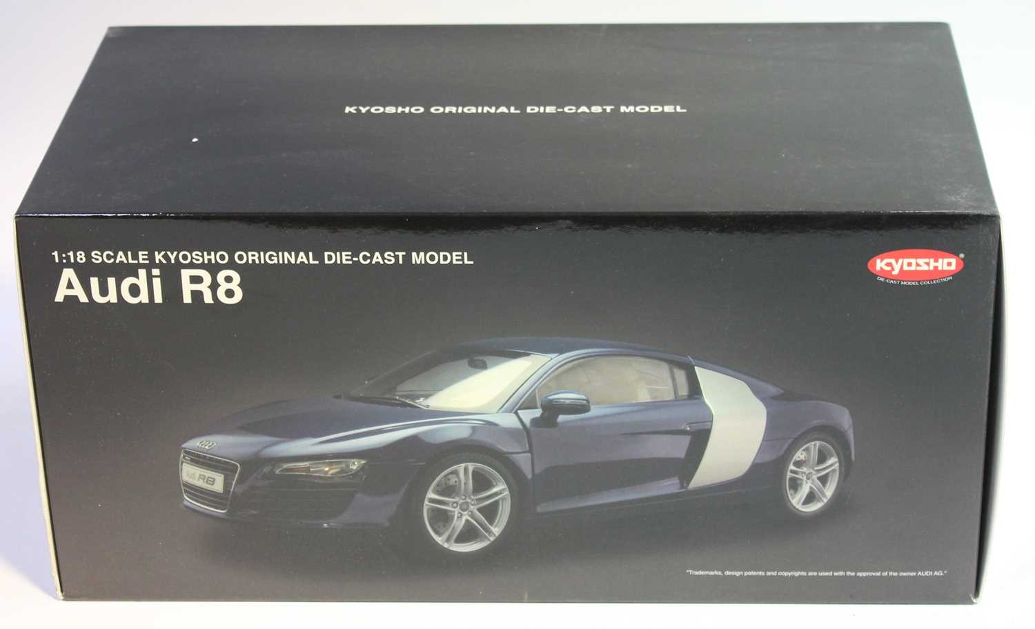 Kyosho No.09213W 1/18th scale boxed model of a Audi R8, finished in blue, as issued in the