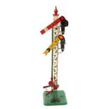 1939-9 Hornby Signal No. 2E double arm, green base & ladder, red finial & levers, home and yellow