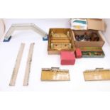 A collection of Hornby accessories: 1924-5 level crossing white gate posts, narrow track spacing;