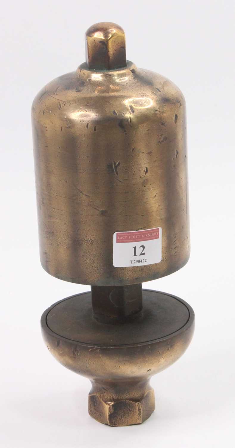 A polished brass original GWR locomotive whistle, original example, stamped GWR