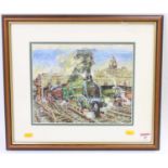 A watercolour copy of The Elizabethan oil painting originally painted by Terence Cuneo, framed and