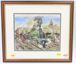 A watercolour copy of The Elizabethan oil painting originally painted by Terence Cuneo, framed and