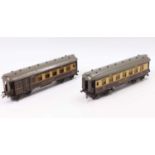 Two No. 2 Special Pullman coaches, brown & cream, grey roofs: 1930-4 Iolanthe small couplings, one