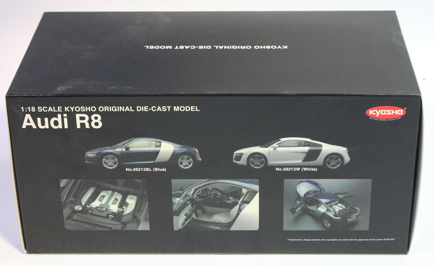 Kyosho No.09213W 1/18th scale boxed model of a Audi R8, finished in blue, as issued in the