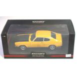Minichamps No.150089070 1/18th scale model of a Ford Capri RS 1970 finished in yellow, housed in the