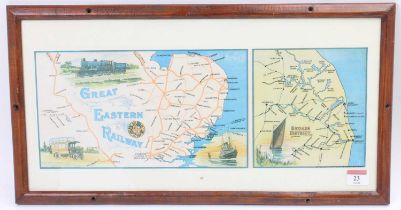 A Great Eastern Railway reproduction route diagram in wooden carriage print frame to measure 21"