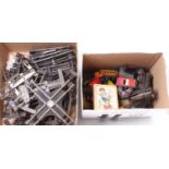 2 boxes containing a collection of Hornby 0 Gauge and similar locomotives, rolling stock and