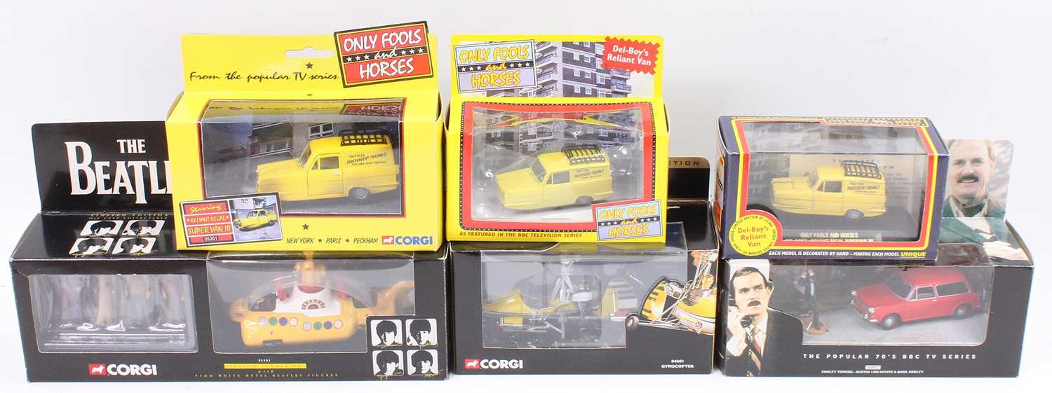 6 Corgi and Lledo Toys modern issue TV/Film related vehicles to include The Beatles Yellow