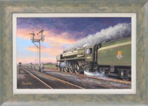 Original oil painting on canvas by Barry Price of a BR Britannia Class 4-6-2 70023 Venus heading