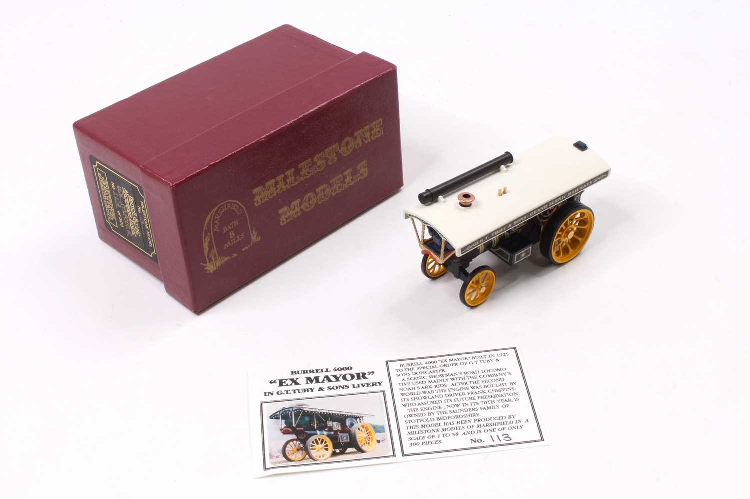 Milestone Models 1/58th scale white metal model of a Burrell 4000 "Ex Mayor" Traction Engine in "G.