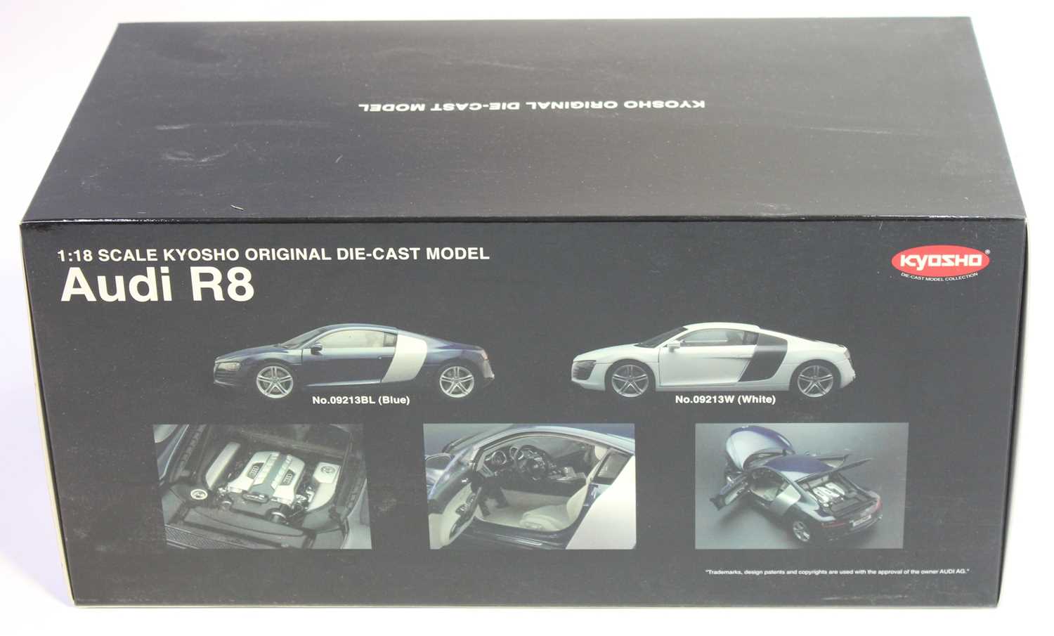 Kyosho No.09213W 1/18th scale boxed model of a Audi R8, finished in white, as issued in the original