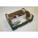 A box of silver plated wares, to include flatware, egg cups, knife rests etc