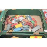 Two boxes of loose and playworn diecast toy vehicles to include Matchbox Series Kingsize Allis-